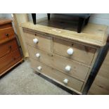 Pine small chest of 2 over 2 drawers with white turned knobs