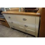 (11) Wide cream chest of 6 drawers oak top