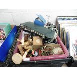 Crate of various ornaments, housewares, projector, jewellery, etc.
