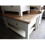 (2066) Cream painted oak top coffee table with drawers, 85cm wide (B,1)