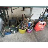 Bay of various hand tools, clamps, toolboxes, etc.