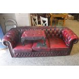 (2078) Red button back Chesterfield with matching footstool (for restoration)