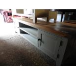 (2071) White painted oak top large TV unit with 2 shelves and 2 single door cupboards, 180cm wide (