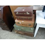 5 assorted fibre board vintage suitcases