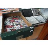 2 albums and tray of assorted football and sporting collectible cards