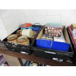 2 trays of various earthenware pots, CDs, etc.