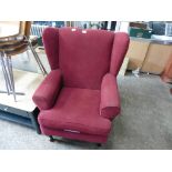 (2188) Red upholstered wing back armchair