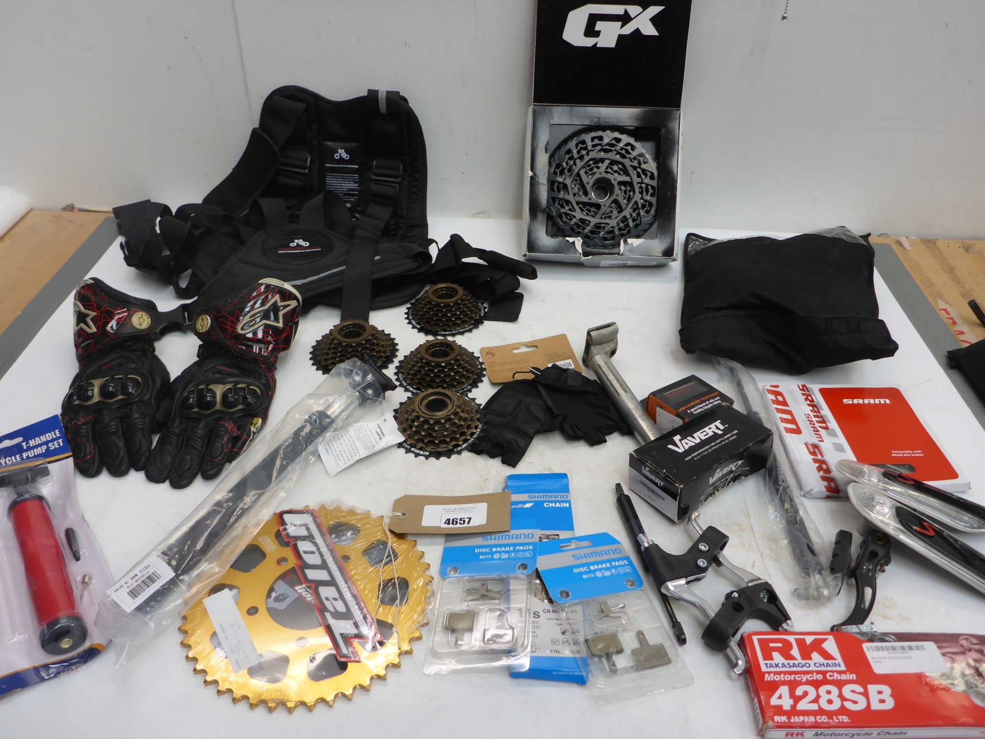 Motorbike & cycle parts including motorcycle chain, sprockets, Shimano chain & brake pads, touring