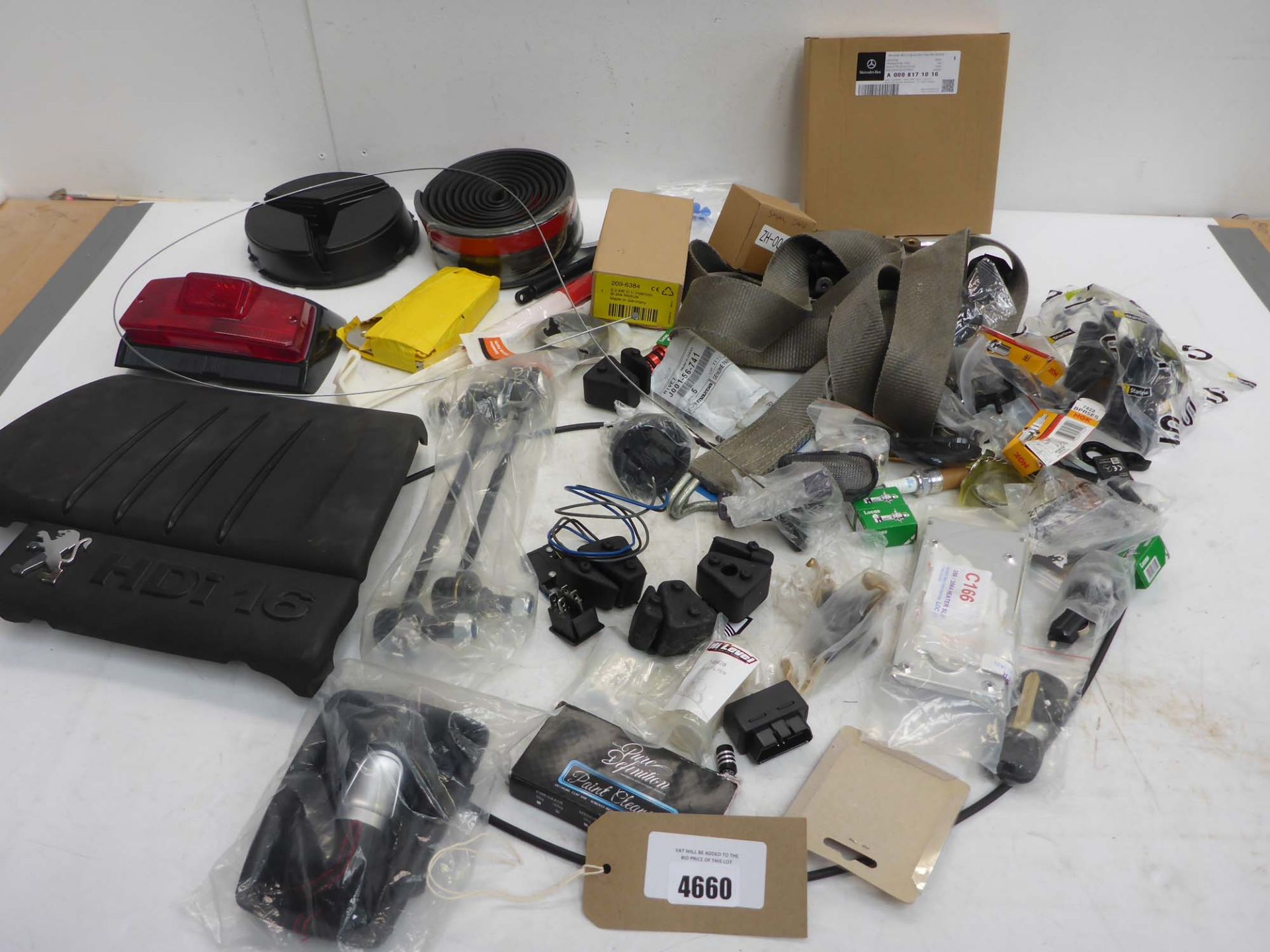 Car spare parts including stabilizers, light unit, injection brake module, spark plugs, seal,