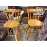 Pair of beech stickback bar stools