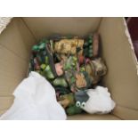 Box containing quantity of ornamental frogs