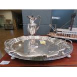 Silver plated salver, serving tray and a hot water jug