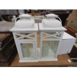 Pair of lantern candle holders plus box containing wine glasses
