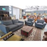 Charcoal fabric 2 seater sofa plus a pair of matching armchairs