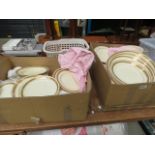 2 boxes containing a quantity of Burleigh gold rimmed crockery