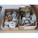 2 boxes containing lustre ware and Chinese export tea service, general crockery and cafetieres