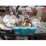 3 boxes containing various china plates, silver plate ware and mugs