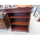 Reproduction mahogany open fronted bookcase