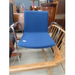 5105 Blue fabric and chrome armchair
