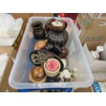 Box containing soap stone figures plus vases and ornamental animals