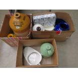 3 boxes containing flagons, slipper bed pan and kitchenware