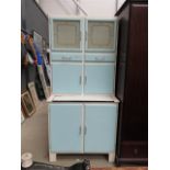 Pastel blue and white painted 1950's kitchen dresser