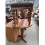 Circular oak table plus upholstered stool