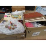 2 boxes containing ephemera, binoculars, glassware, novels and reference books plus quantity of