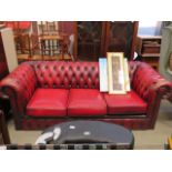 Red leather effect 3 seater Chesterfield sofa