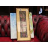 5231 - Pair of framed and glazed tapestry panels plus a painting of a lake