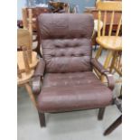 Brown leather effect armchair with exposed bentwood framed (collectors item see soft furnishing