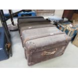 Canvas travelling trunk with wooden ribs and a quantity of boxes plus 2 stoneware flagons (unmarked)