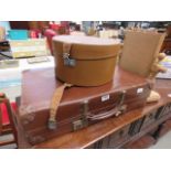 Hat box, vintage suitcase plus pine swing mirror