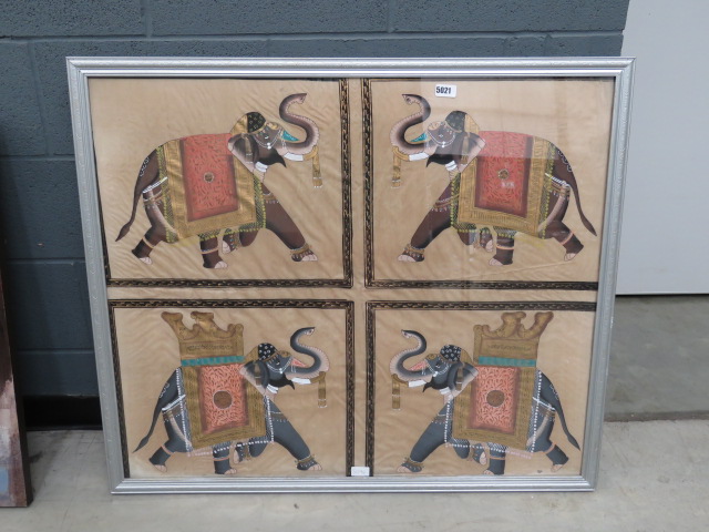 4 panelled Indian silk screen print '4 Elephant'