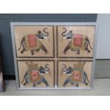 4 panelled Indian silk screen print '4 Elephant'
