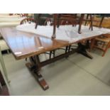 Oak refectory table plus 6 whaleback chairs inc. 2 carvers