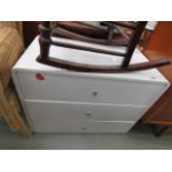 High gloss white painted chest of 3 drawers