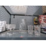 Cage containing glass water jug, 3 sherry glasses and 2 tumblers