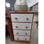 Narrow pine chest with 4 painted drawers