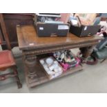 Carved oak 2 tier occasional table