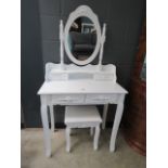 White painted dressing table with matching stool