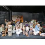 Cage containing Oriental ceramics inc. vases, figures, miniature dishes and teapots