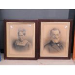 Pair of framed and glazed portraits of husband and wife