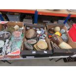 3 boxes containing glassware, candlestick, ornamental figure and studio pottery
