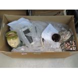 Box containing a quantity of china and pottery to include teapot stand, pot with metal cradle,