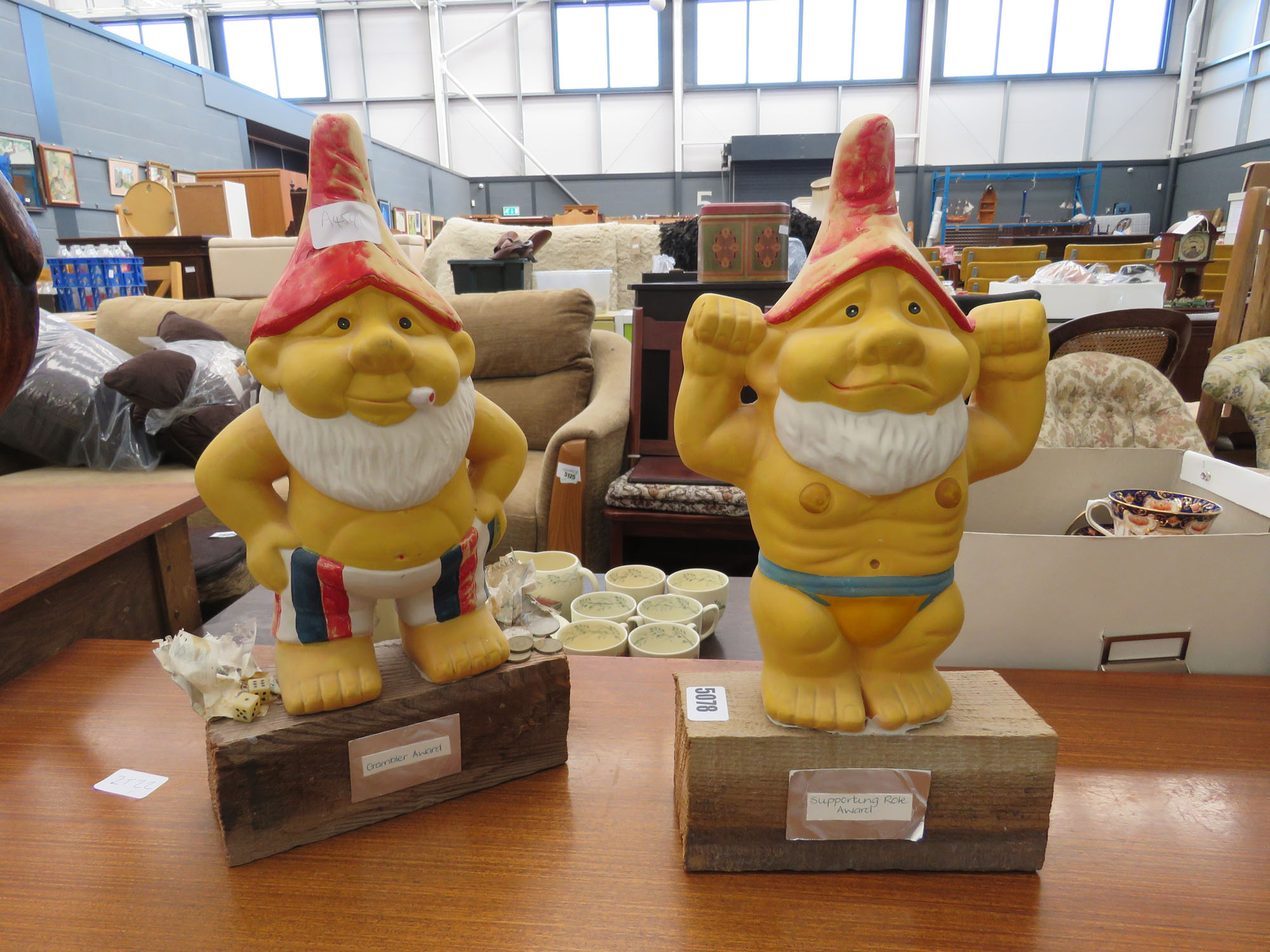 Pair of comical gnome figures