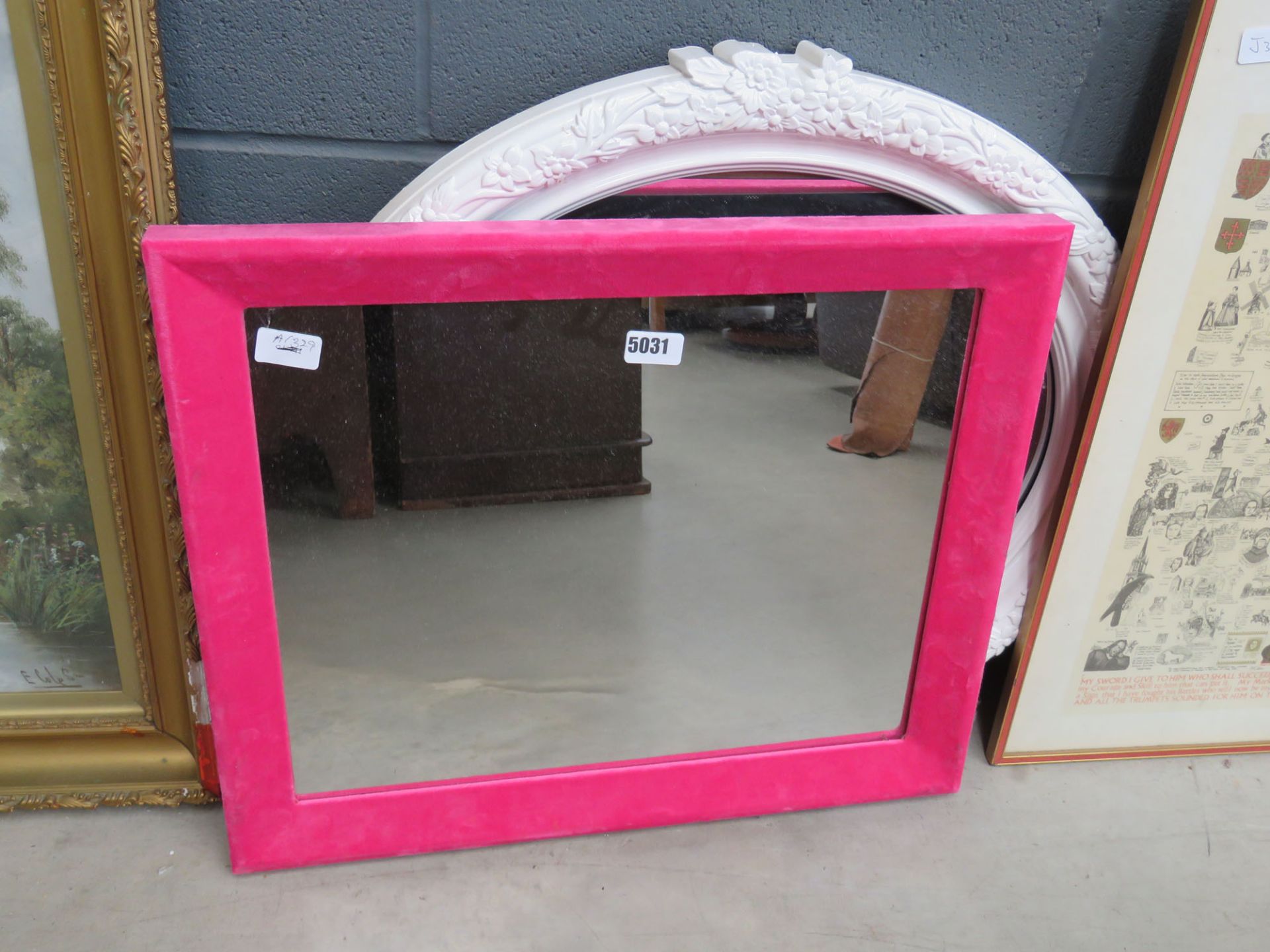 Rectangular mirror in pink frame plus an oval mirror