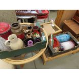 2 boxes containing studio pottery and a Rumtopf biscuit barrel