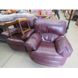 Pair of purple leather effect armchairs