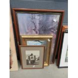 Print of sheep in snowy landscape, Parisian ball room plus a photographic print of man with sandwich